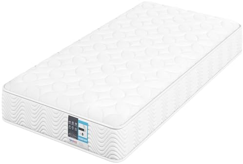 Yaheetech Matelas 90x200x23cm，Matelas Hybride à Ressorts Ensachés et Mousse Haute Densité, 7 Zones Ergonomiques, 448 Ressorts, Dureté Moyenne, Respirant, pour Chambre Adulte, Ado, Petit Espace