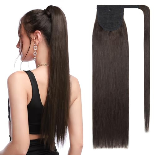SEGOHAIR Pferdeschwanz Haarteil Echthaar Extensions Zopf 14(35cm) Clip in Extensions Echthaar Lang Glatt Echte Haare Extensions Echthaar Remy Dunkelstes Braun-80g