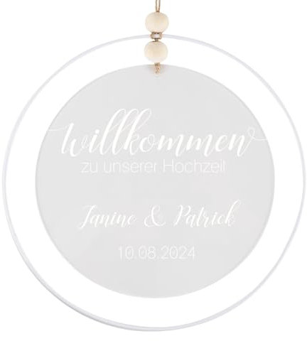 Herz & Heim® Türschild aus Acryl mit verschiedenen Motiven bedruckt, personalisiert, Geschenkidee für viele Anlässe (Willkommen zu unserer Hochzeit, 25 cm)