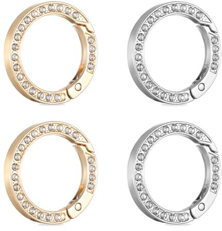 JJUNW 4 mosquetones redondos grandes, brillantes y redondos, 35 mm, metal de primavera, anillos en O, mosquetón para llavero, bolso, joyas, manualidades