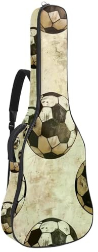 Gitarrentasche für Akustikgitarre mit zwei Taschen, Vintage, handgezeichneter Fußball, wasserabweisend, doppelt verstellbarer Schultergurt, Gitarrentasche, Handgezeichneter Vintage-Fußball,