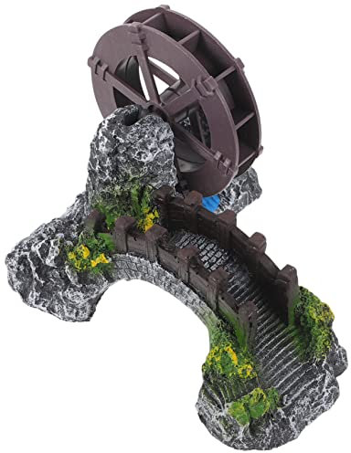 TINEASUR Décor De Pont De Simulation Roue Hydraulique Intégrée pour Décoration D'aquarium Et Bonsaï, Petit Modèle en Résine, Ornement De Micro-Paysage D'intérieur Et Extérieur