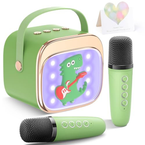 LUVTOY Karaoke con 2 Microfono Bambini: [Personalizzazione Esclusiva] - Karaoke con Luce LED - Pasqua Regalo per Bambino 3-12 Anni - Giocattolo Bambini 3-12 Anni - Giocattoli di Dinosauri