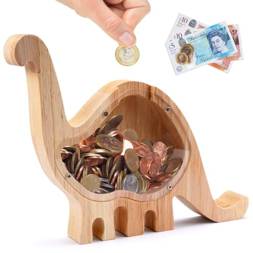 Sparbössa trä lång halsdrake, 20 × 16 cm pengabox barn | spardosa med transparent för pojkar flickor, avtagbara spardosor, sparbössor mynt, djur sparbössa för gåvor, heminredning