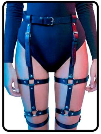 Sethain Punk Leder Beinkette Gürtel Schwarz Taille Oberschenkelstrumpfbänder Rave-Gürtel Gothic-Schmuck-Accessoire für Frauen (Beinkette-1)