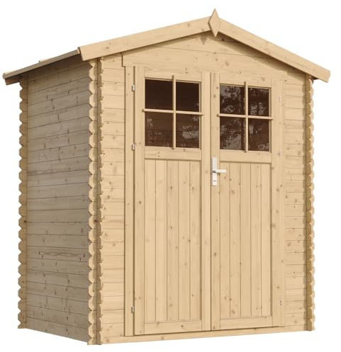Holzhaus Gartenhaus TIMBELA M367F+M367G - Gartenschuppen Holz mit Boden Imprägnierte B196xL136xH218 cm/ 1.98 m2 Lagerschuppen für Garten - Fahrrad Schuppen - Wasserfestes Dach