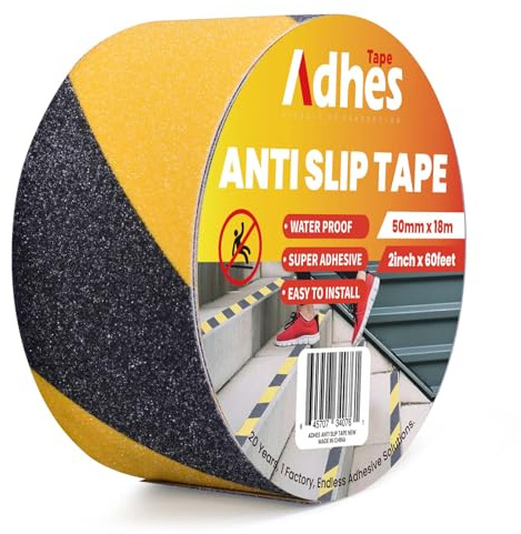 ADHES 50mm x 18m Antirutsch Klebeband Anti Rutsch rutschfest Schwarz Gelb | Sicherheit Klebeband Stufen Band Grip Tape für Treppen Bodenbelag,Wasserdicht,Hohe Traktion