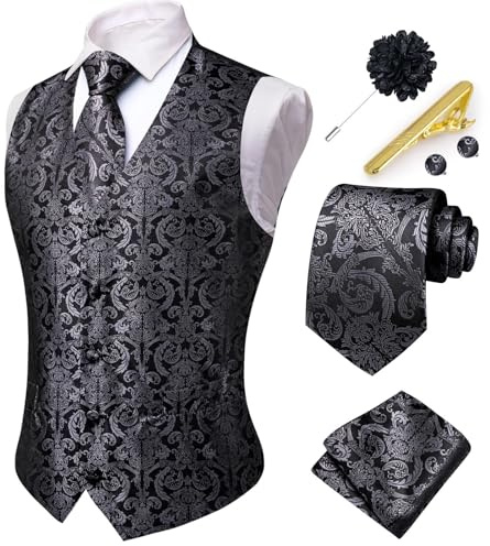 Hi-Tie Herren Anzugweste Business formelle Weste Paisley Jacquard Krawatte Anzug Weste Set für Hochzeit Party