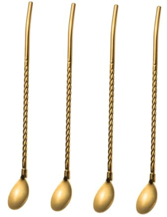 PRETYZOOM 1 Satz Teiliges Eiscreme Löffel Mit Trinkhalm Wiederverwendbare Goldene Strohhalme Für Kaffee Tee Und Partys Zubehör Für Cafés Und Restaurants 4 Stück