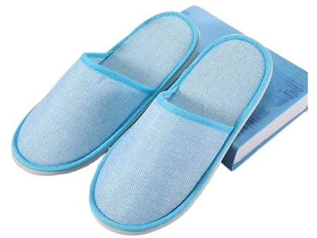 HKYBCF Tygtofflor 1 par resor spa hotell halkfria tofflor män kvinnor bomull linne flip flop skor full/halv inklusive gästsko, BLÅ, One Size