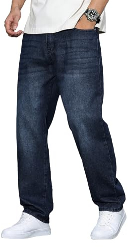 JMIERR Mens Denim Baggy Jeans Relaxed Fit Work Pants for Men Outdoor Casual Quiet Luxury Pants, XL, Navy Blue