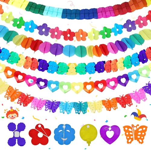 CHIHOLEN Set di 6 ghirlande colorate di carta decorative, ghirlande di compleanno, ghirlande di carta da appendere, per feste di laurea, festa della gioventù, matrimonio, carnevale, feste
