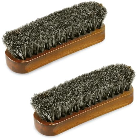 2PCS Horsehair Shoe Brush,Shoe Brushes For Leather, Shoe Polish Brushes for Leather ＆ Suede Care, Horse Hair Brush for Footwear Cleaning, Soft Bristles with Durable Wooden Handle, Versatile for Boots