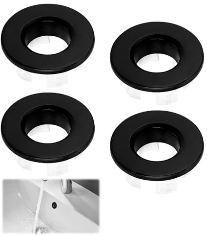 Sink Overflow Ring, 4 Pcs Black Sink Overflow Cover, Plastic Overflow Cover, Suitable for Bathroom and Kitchen Washbasins, Bathtubs, and Sinks (Black)