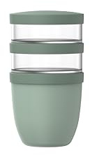 Mepal - Lunchburk 3-delad Ellipse - Praktisk yoghurtkopp & müslikopp - Plats för Snacks och Tillbehör - Lämplig för Frys, Mikrovågsugn och Diskmaskin - 500 + 200 + 200 ml - Nordic sage
