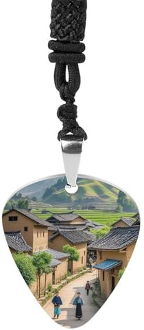 BTCOWZRV Forntida stad gitarr plektrum halsband titan stål gitarr plektrumhållare hänge halsband R&B musik smycken trendigt rockmusik halsband gitarr ukulele plektrum halsband för musikälskare