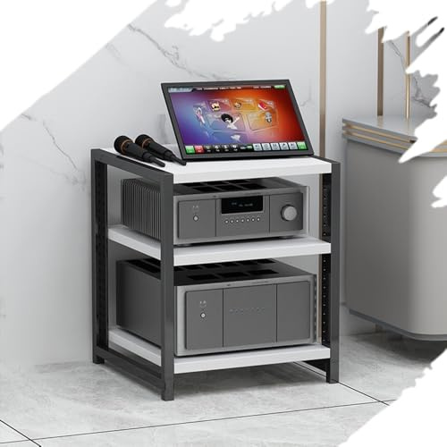 GSKFXJ AV Media Stand Height Adjustable Stereo Rack, 3 4 5 6 Tier Wooden HiFi Rack, Media Storage Cabinet Stereo Racks And Stands, Tower CD Player Stand(White,3 Tier)