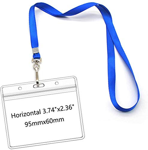 Lanyards with Id Holder Name Badges Waterproof Name tag Badge Holders with Neck Blue Lanyard Swivel J-Hook Clip 50 Pack