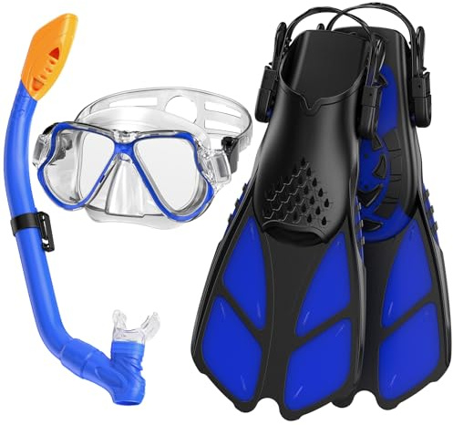 Adicop Maschera Subacquea Con Pinne Bambini Snorkeling Snorkel Set Bambini da Snorkeling Set bambino Occhialini Snorkeling Maschera e Boccaglio 4-13 Anni