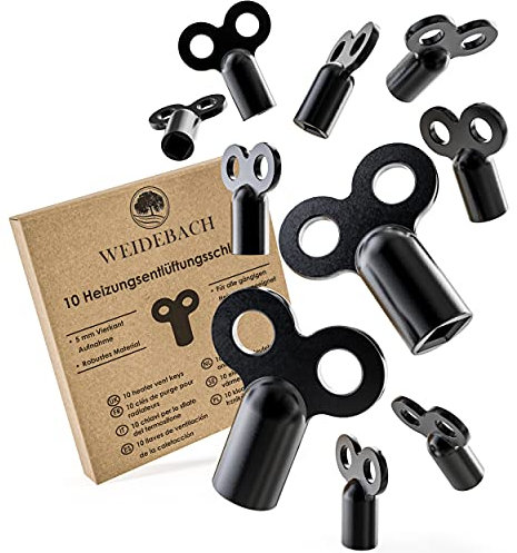 10x WEIDEBACH® chiave del radiatore nera, adatta a tutti i radiatori chiave di spurgo del radiatore, ROBUSTA & STABILE, riduce il rumore, chiave di sfiato del radiatore