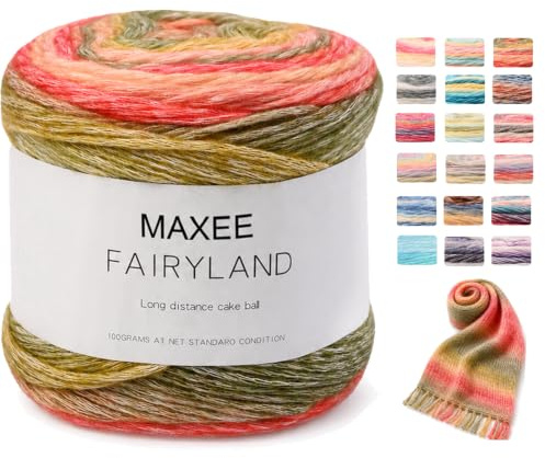 Maxee Bobbel Wolle Farbverlauf,1 x 100g Farbverlaufsgarn,54-Mandarine | Wolle zum Häkeln mit Farbverlauf, auch zum Stricken; weiches mehrfarbiges Garn für Schal, Tuch, Mütze und Pullover
