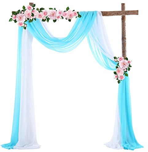 ZOYIEP Cortina transversal, arco de boda, decoración de manos libres, para boda, salón, ventana, decoración (blanco + azul cielo, 70 x 550 cm)