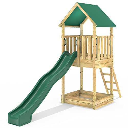 Rebo® Modular Wooden Climbing Frame Adventure Playset - Tower with Canvas Roof | OutdoorToys | Kids' Outdoor Wooden Garden Play Equipment, Children's Jungle Gym