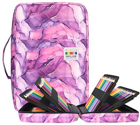 BOMKEE Federmäppchen Große, 304 Schlitze Etui Stifte Schule Federmappe Federtasche Mäppchen Große Kapazität Stifthalter Slot Organizer Tasche für Aquarellstifte, Marker (Marble Purple)