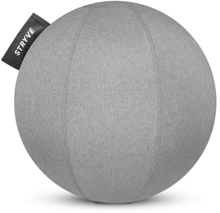 STRYVE Active Ball Casual Grey 65cm – Design Award GEWINNER – Stoff-Gymnastikball für Fitness, Yoga, Pilates – Ergonomischer Sitzball fürs Büro, inkl. Luftpumpe & E-Book, belastbar bis 150kg