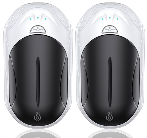 OUTJUT Calentador de Manos 2 Packs, 6000mAh Calentadores de Manos Reutilizable, USB Calentador Manos 3 Modos de Calor Rápido 2S para Deportes al Aire Libre, Invierno Camping (Blanco y Negro)
