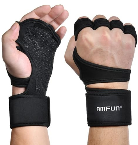 AMFUN Gants D'entraînement Ouverts à Demi-Doigts, Manique de Musculation avec Protection Supplémentaire de la Paume pour la Gym, Fitness et L'haltérophilie