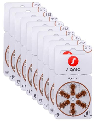 Siemens-Signia Hörgerätebatterien Typ 312 braun, Batterien für Hörgeräte 60 Stück Vorratspack, Made in Germany, inkl. GRATIS Reinigungstuch, Wireless Approved, quecksilberfrei