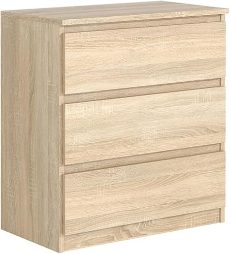 MebLocker Kommode 70 cm, 3 Schubladen, Sonoma Eiche | Sideboard, Wohnzimmer Flur Schlafzimmer, Moderne Schlafzimmermöbel, Kommodenschrank 70x78,5x39,5 cm