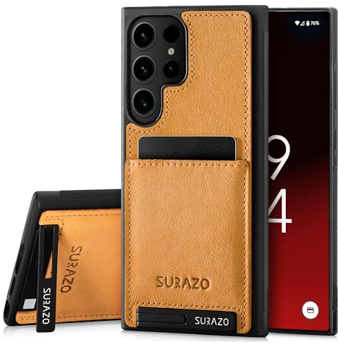 Surazo Skyddsfodral för Samsung Galaxy S24 Ultra - Premium Läder, Korthållare för Två Kort, Inbyggt Ställ – Slagtåligt, Elegant Design