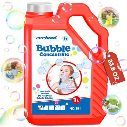 Zerhunt Concentrated Bubble Solution 33.8 OZ：1L Non-Toxic Bubble Refil for Bubble Toys - Bubbles for Kids -Bubble Machine/Gun Solution (Red)