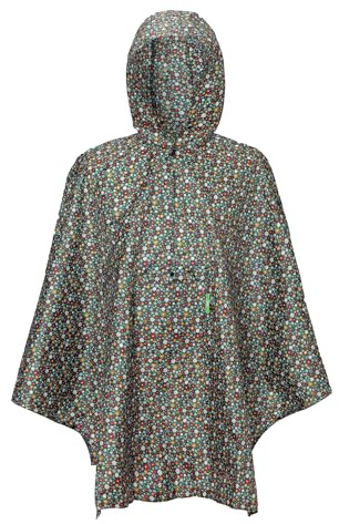 ECO CHIC Waterproof Foldable Adult Poncho Lightweight Reusable Raincoat with Hood (Ditsy Black)