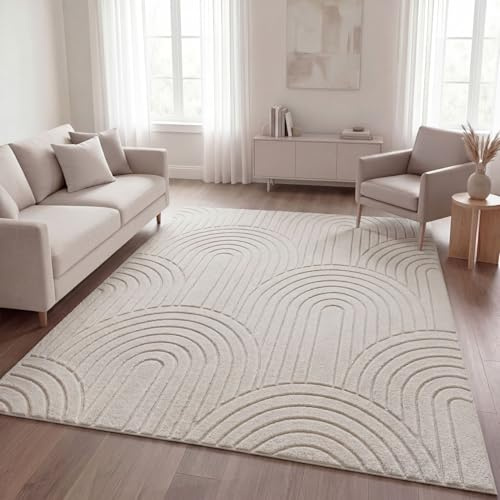TT Home Wohnzimmer Teppich Schlafzimmer Hochflor Skandinavisches Design Unifarben Geometrisch Boho Style Modern Waschbar, Farbe:Hellbeige Hellcreme, Größe:200x280 cm