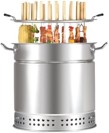 Poêle à Charbon de Bois à Suspendre pour Barbecue, poêle à Suspendre pour Barbecue, Baril en Maille en Acier Inoxydable avec 20 brochettes de Kabob, Panier à Griller Roulant