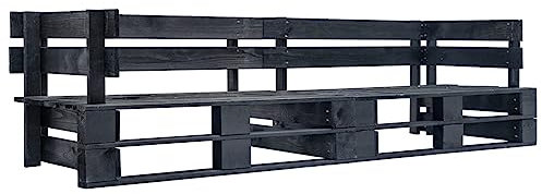 Homgoday Gartensofa aus Paletten, 2-Sitzer, Holz, schwarz, für den Außenbereich, Paletten, Holz