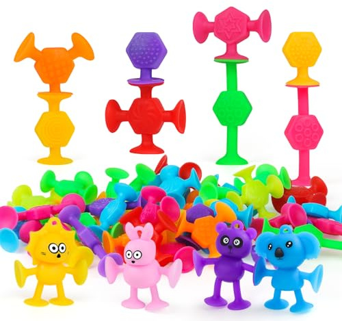 40 Pièces Jouets de Bain pour Enfants, Jouets à Ventouse Bebe, Jouets de Bain Animal Sucker Toys, Ressenti Jouets Voyage Éducation Cadeau pour Garçons Filles de 3 4 5 Ans