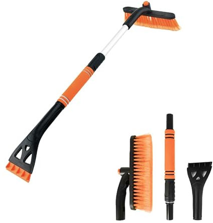 Desdira Rascador de Hielo con Cepillo de Nieve Desmontable para Parabrisas de Automóvil, 3 en 1 Multifunción Raspador de Hielo Pala Nieve Coche, Mango Largo para Parabrisas de Coche, Naranja