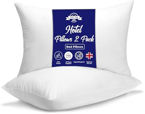 Posh Tag Hotel Pillows 2 Pack 74 x 48cm for Neck and Shoulder Pain Relief Feather Down Hotel Quality Bounce Back Firm Bed Pillows for Side Sleepers
