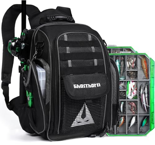 Ghosthorn Fishing Backpack 2 * 3700 Tackle Boxes 40L Waterproof Tackle Backpack with Rod Holders Large Outdoor Storage Tackle Bag for Fishing Men Women