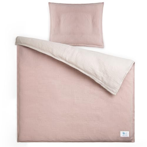 lulumoon Juego de Ropa de Cama Infantil de Muselina, 100 x 135 cm, Funda nórdica de 100 x 135 cm y Funda de Almohada de 40 x 60 cm, de algodón, Ligera y cómoda, Color Crema y Arena, 80 x 80 + 35 x 40