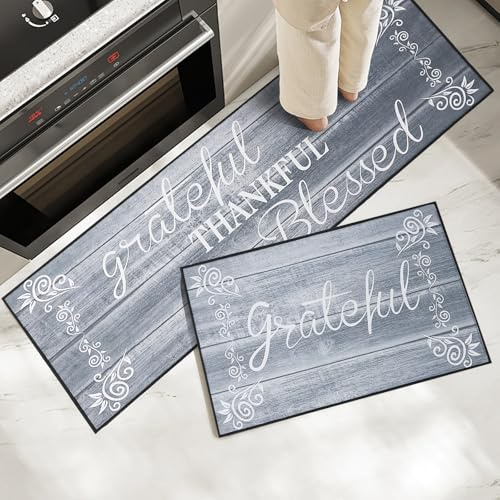OPLERT Set di 2 tappetini da cucina, tappetini e tappeti lavabili antiscivolo, tappetino da cucina anti-fatica, tappetini da ufficio per la decorazione di casa,grigio,43x75+43x150cm