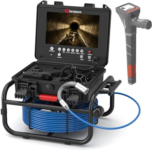 Rohrkamera mit 512Hz Ortungsgerät, Sanyipace Kanalkamera 50M mit Sender, Selbstnivellierend und Meterzähler, Kanalinspektionskamera mit DVR, Audioaufnahme, HD 9 Rohr Kamera, 12 Licht Wasserdicht