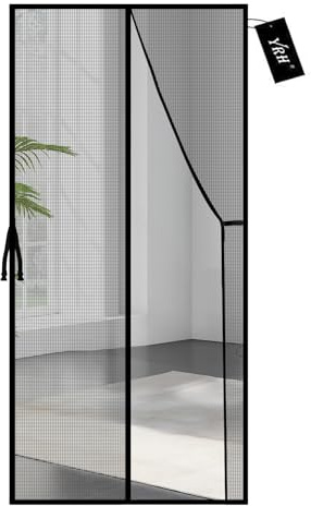 YRH Magnetic Fly Screen Door,Fiberglass Enhanced Mesh (80x200 cm,Black)