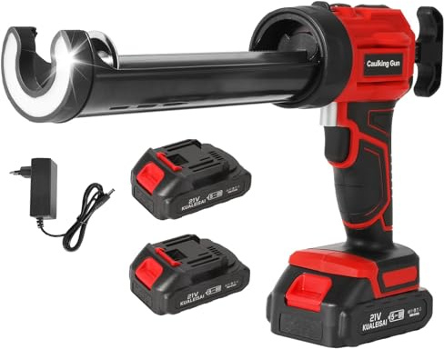 Elektrische Silikonpistole, 18 V, elektrische Klebepistole, 300 ml, kabellose Kartuschenpistole für Türen und Fenster, Glaspistole, Nähmaschine (2 Akku)