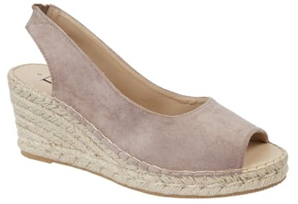 Shoes By Emma Women's Faux Suede Peep Toe Elasticated Slingback Hessian Espadrille Wedge Sandals (Sand, UK Footwear Size System, Adult, Women, Numeric, Medium, 4)
