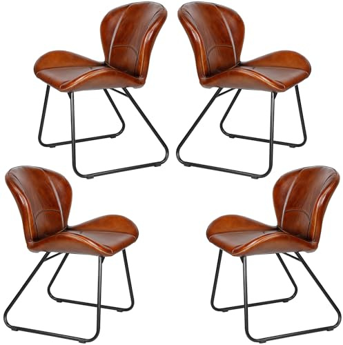 Casa Moro Stühle Esszimmer 4er Set Polsterstuhl Lederstuhl Konferenzstuhl Besucherstuhl Wartezimmerstühle Echtleder Stuhl Modern Rotbraun